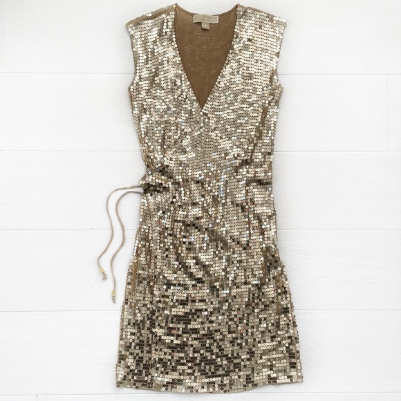 michael kors gold sequin wrap dress Michael Kors Embellished Gown